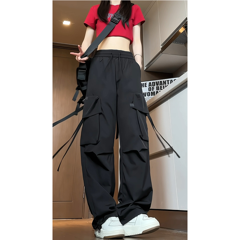 工装阔腿裤男秋季美式机能风潮牌大口袋抽绳束脚宽松直筒休闲裤子