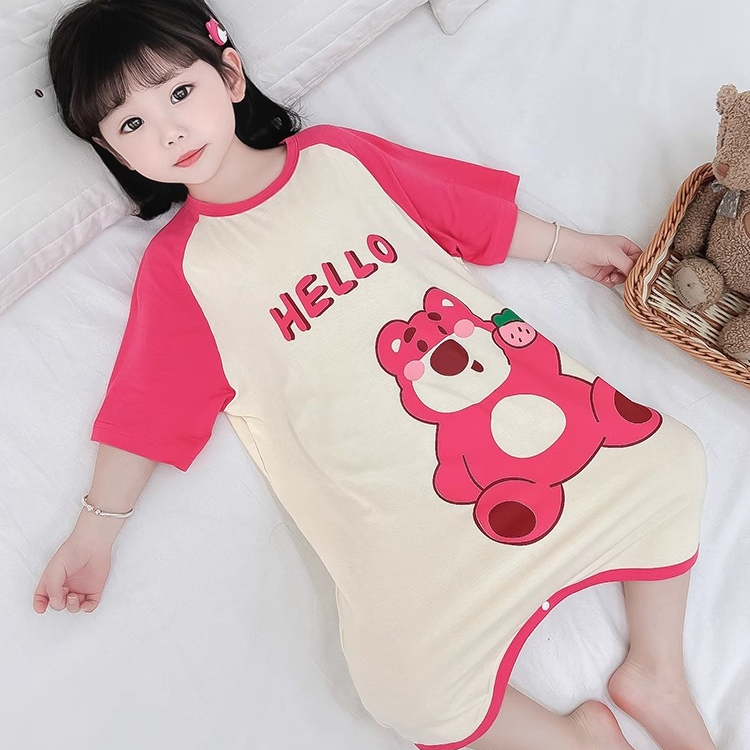 儿童睡裙莫代尔夏季薄款短袖家居裙男女童睡衣宝宝小孩超萌可爱
