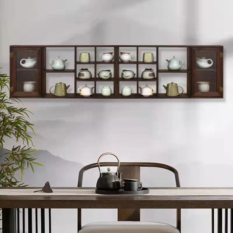实木防尘组合壁挂博古架隔断多宝阁简约茶具茶具架茶壶架展示架子