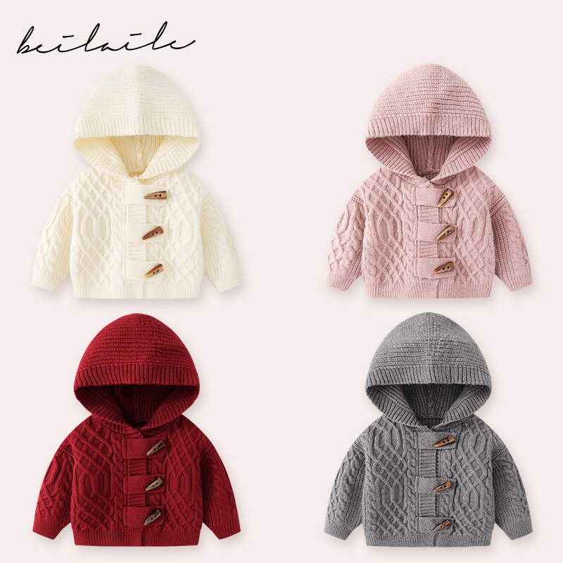 男女童毛衣针织衫外出带帽秋冬款婴儿冬季潮女童长袖上衣BWB44740