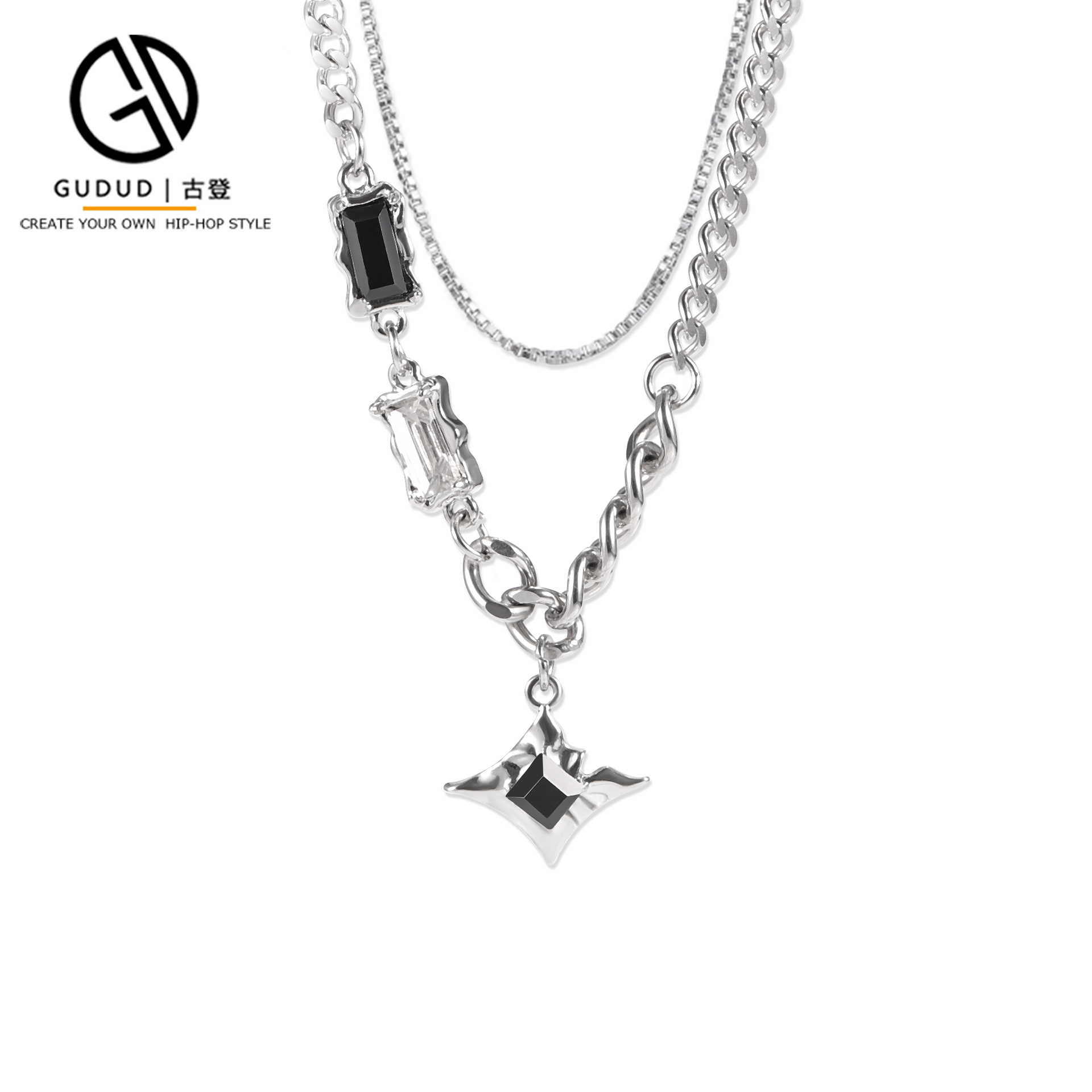 钛钢项链 王嘉尔同款双层星芒项链男士高级感叠戴百搭吊坠卫衣链