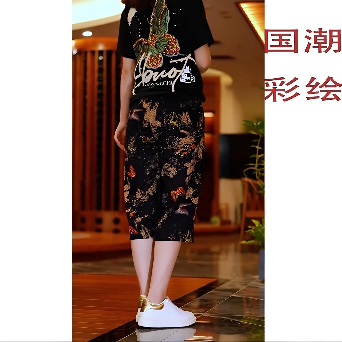 夏季国潮彩绘棉麻五分裤气质时尚宽松中国风百搭休闲中式男士短裤