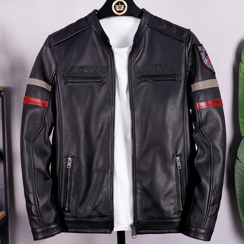 潮流时尚立领皮夹克头层牛皮真皮皮衣男士短款修身机车休闲皮外套