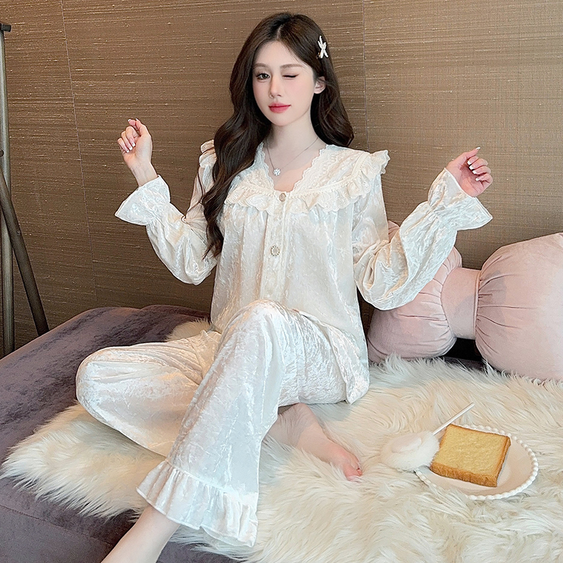 出门可外穿金丝绒睡衣女春秋长袖长裤套装女士高颜值公主风家居服