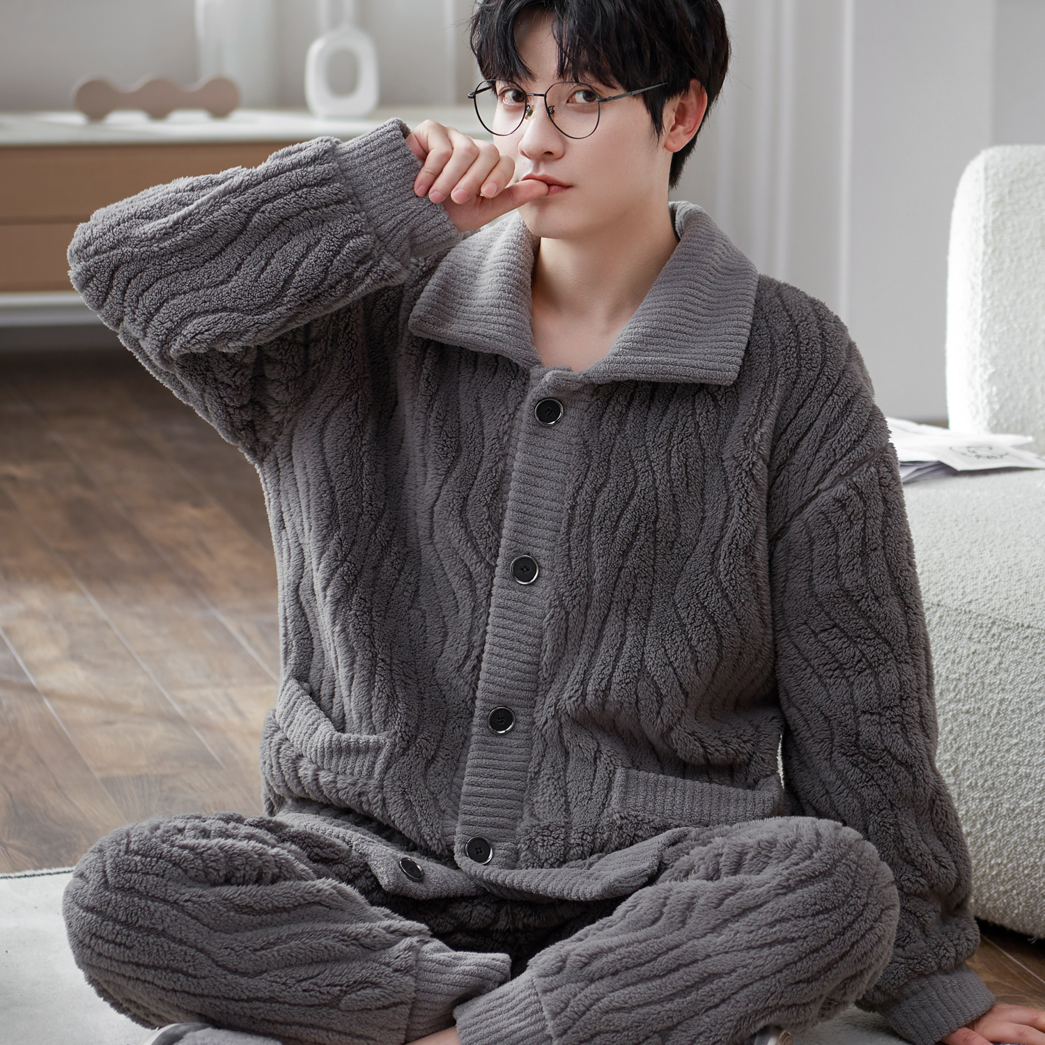 春秋男士秋冬款冬季珊瑚绒加厚加绒保暖男士睡衣冬款加厚加绒