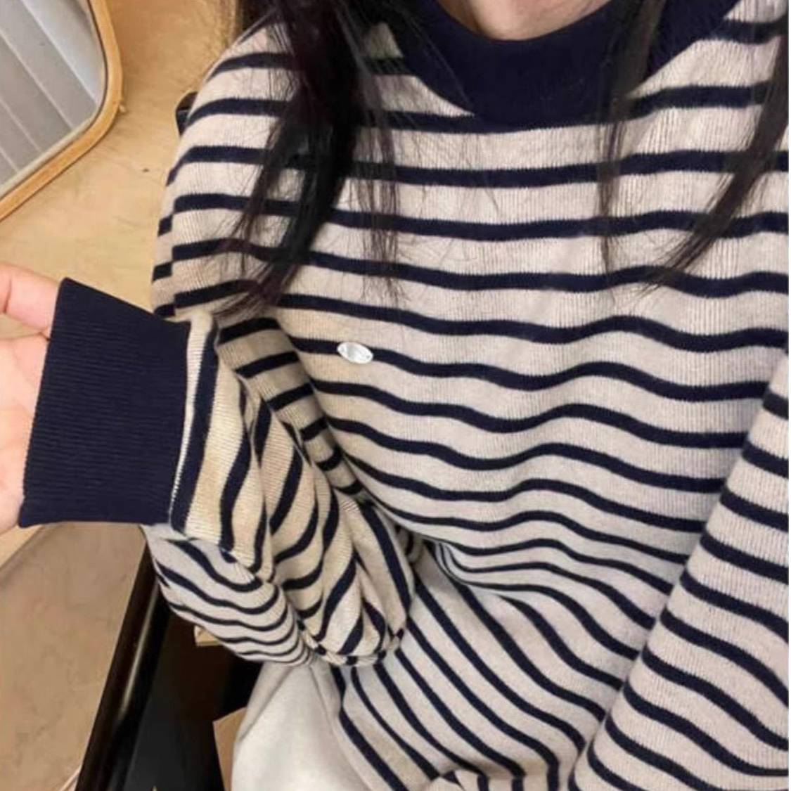 条纹毛衣针织衫女春秋季2025新款宽松慵懒高级设计感撞色长袖上衣