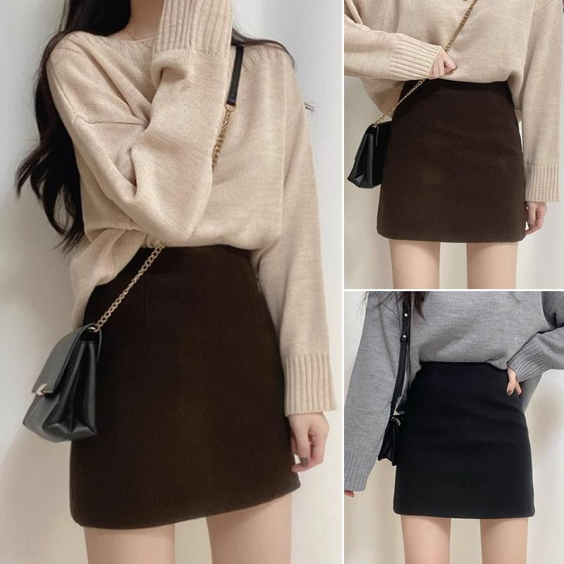 毛呢半身裙高腰短裙秋冬款2025新款搭配毛衣A字裙一步裙包臀裙女