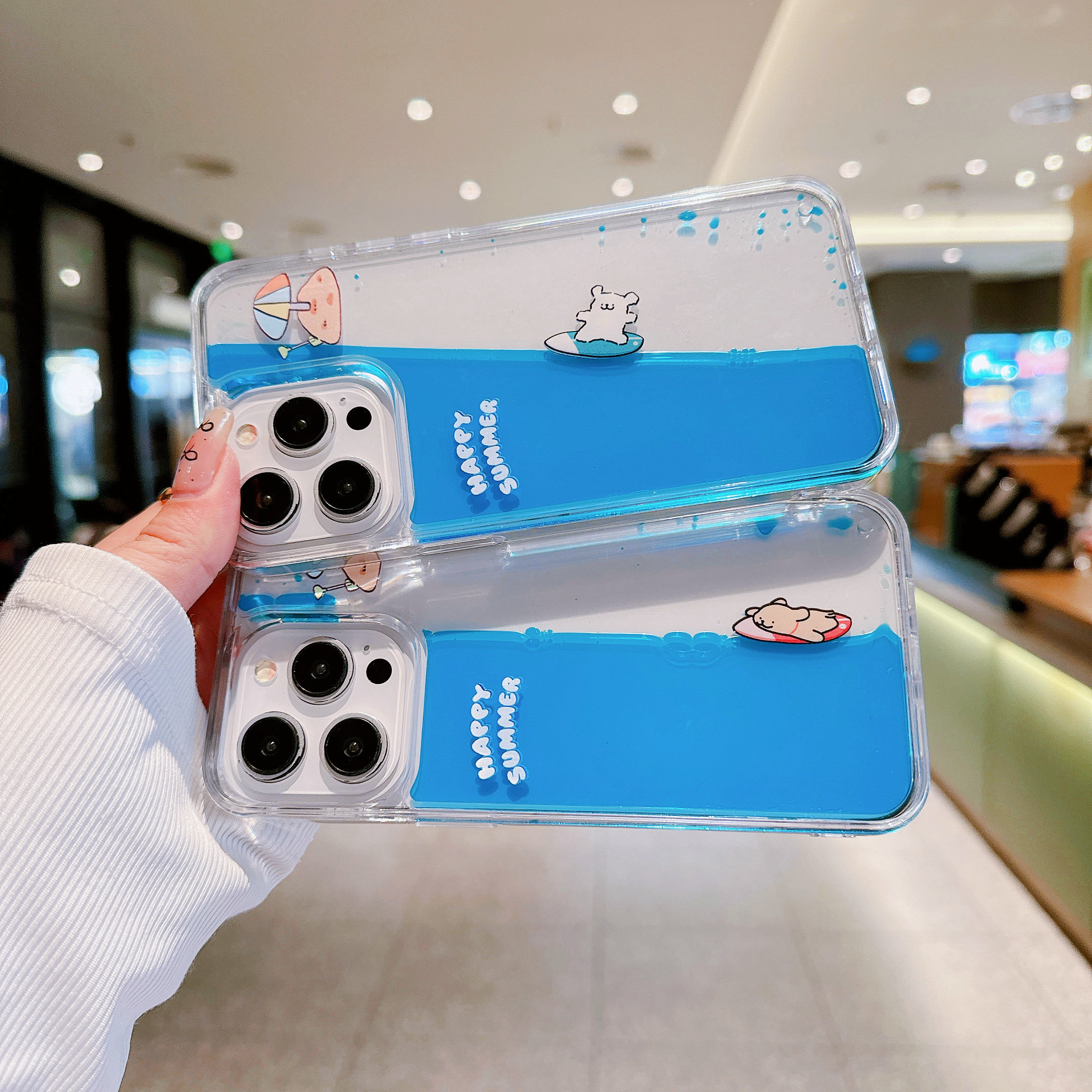 流体苹果14pro流沙可爱小狗冲浪11卡通软手机壳情侣15promax白色