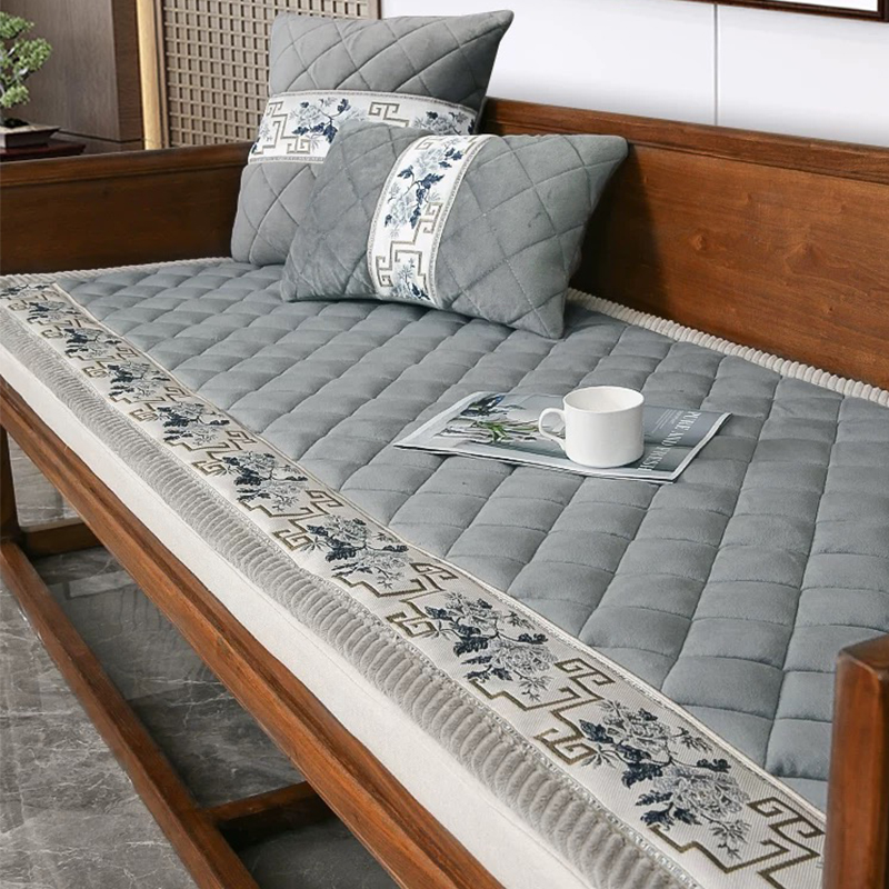 新中式沙发垫2024新款实木冬季加厚毛绒防滑皮沙发坐垫子简约套罩