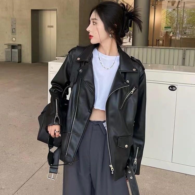 2025秋冬新款黑色皮衣外套女炸街宽松oversize夹克PU皮气质机车服