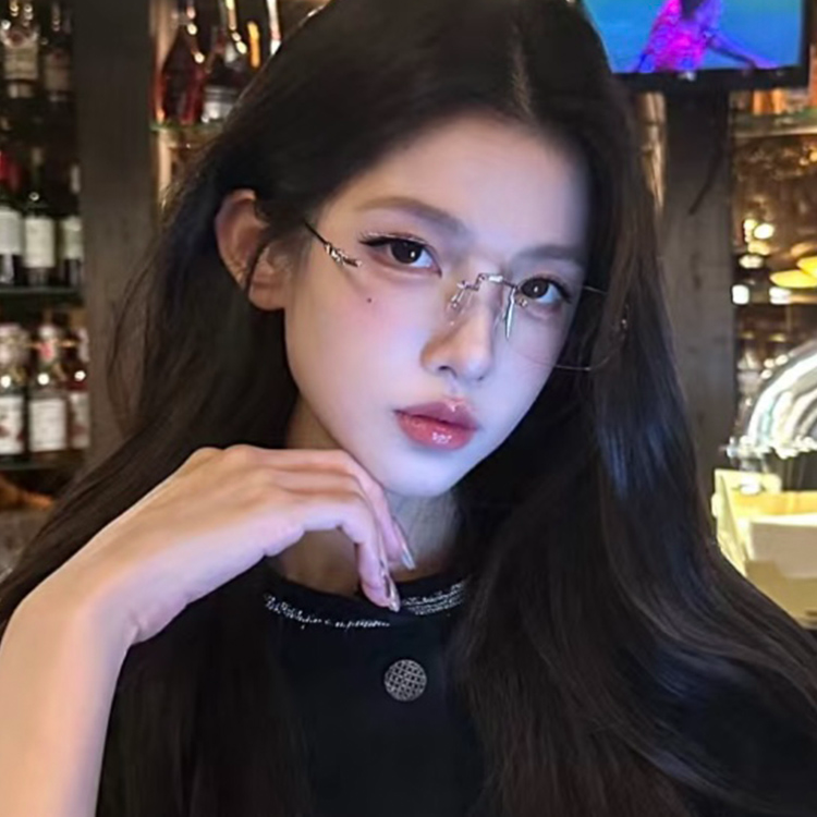 素颜金丝无框眼镜近视女士度数可配高级感无边框纯欲防蓝光镜框男