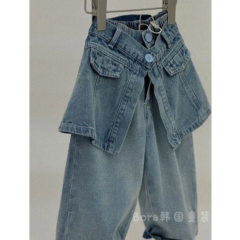 女童秋装2025新款裤子儿童牛仔裤中大童韩系洋气时尚蓝色百搭长裤