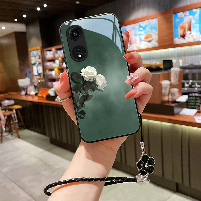 素雅花朵适用oppo真我V30手机壳新款realmeV30T女款玻璃挂绳爆款