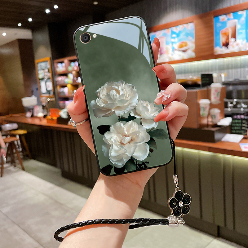 洁白花朵vivox9s手机壳玻璃情侣x9splus新品高级女款全包防摔挂绳