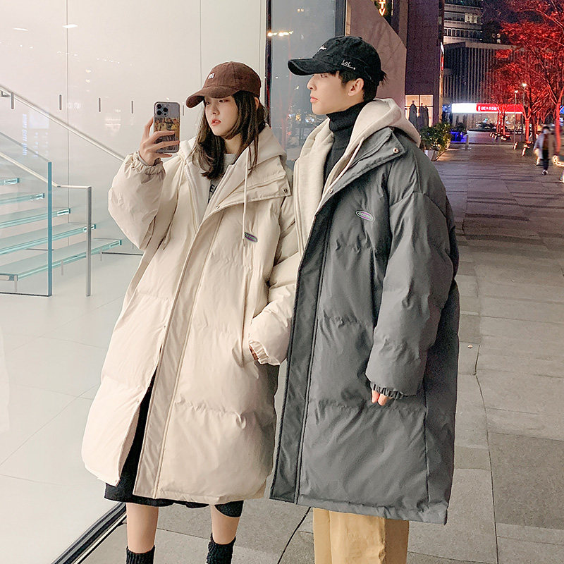 假两件中长款棉衣男冬季加厚宽松潮流情侣装棉服潮牌ins连帽外套