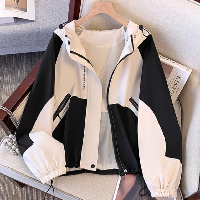 女童连帽撞色冲锋衣休闲春秋2025新款中大童宽松百搭工装女童外套