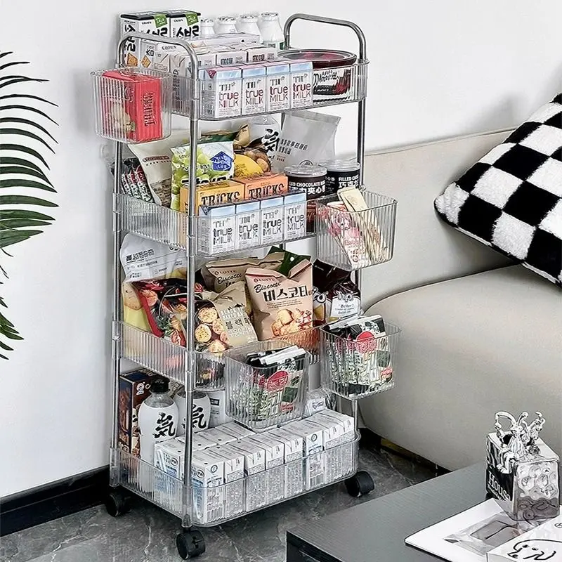 化妆品亚克力小推车床边挂篮零食收纳架子卫生间落地可移动置物架