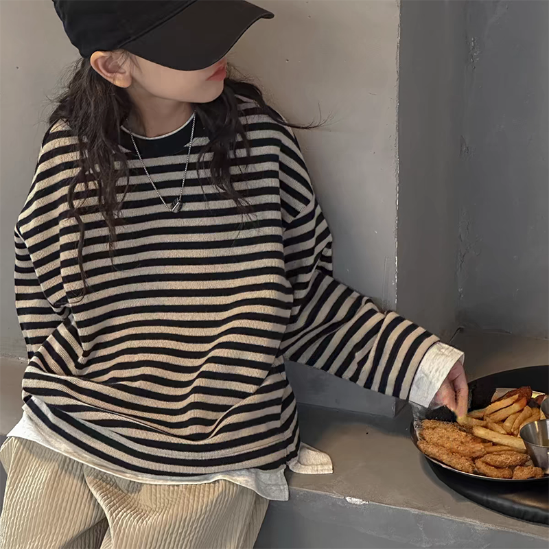 女童卫衣2025秋季新款儿童韩版洋气上衣中大童女孩条纹长袖T恤潮