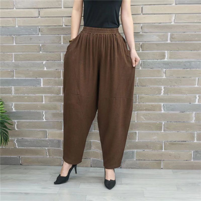2024年新款亚灯笼裤大码哈伦裤女士裤子休闲萝卜裤拼接洗水小脚裤