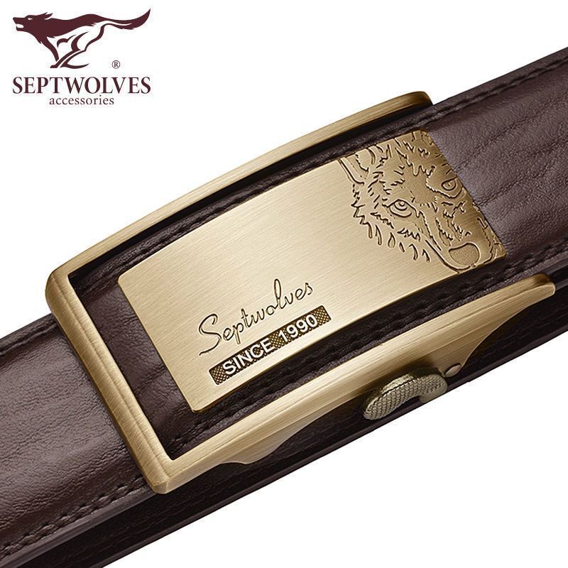 七匹狼皮带内扣男士真皮自动扣休闲内穿式裤带纯牛皮中青年腰带潮