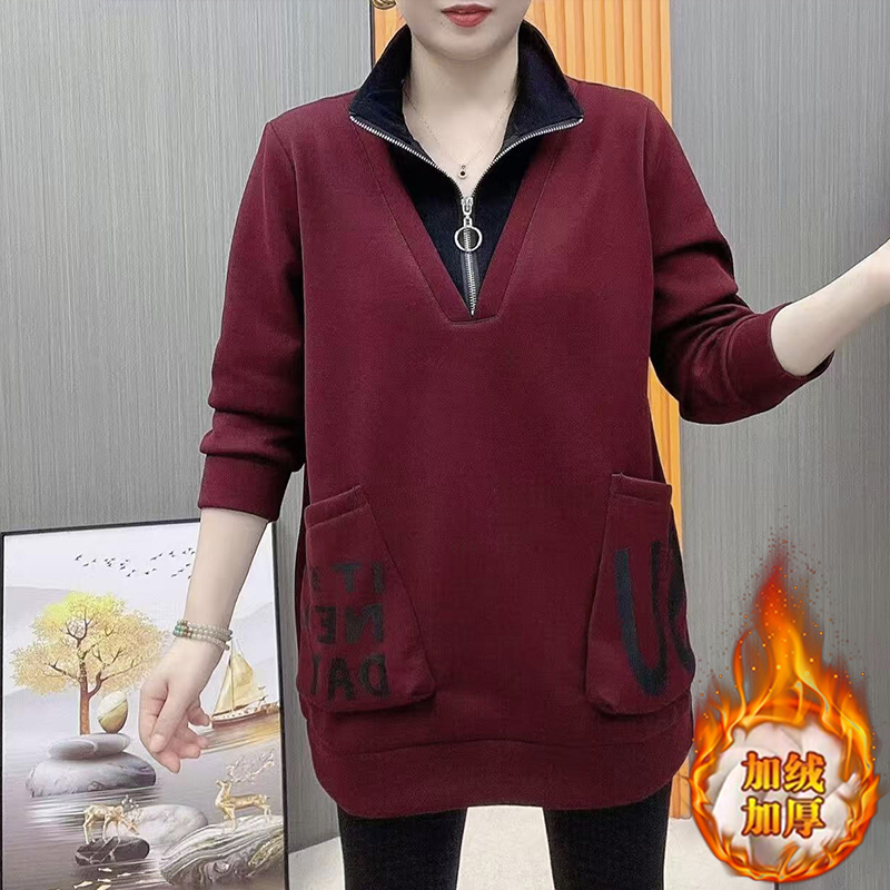 高含棉2025年秋冬时尚休闲半拉链卫衣女加绒加厚百搭中长款上衣潮