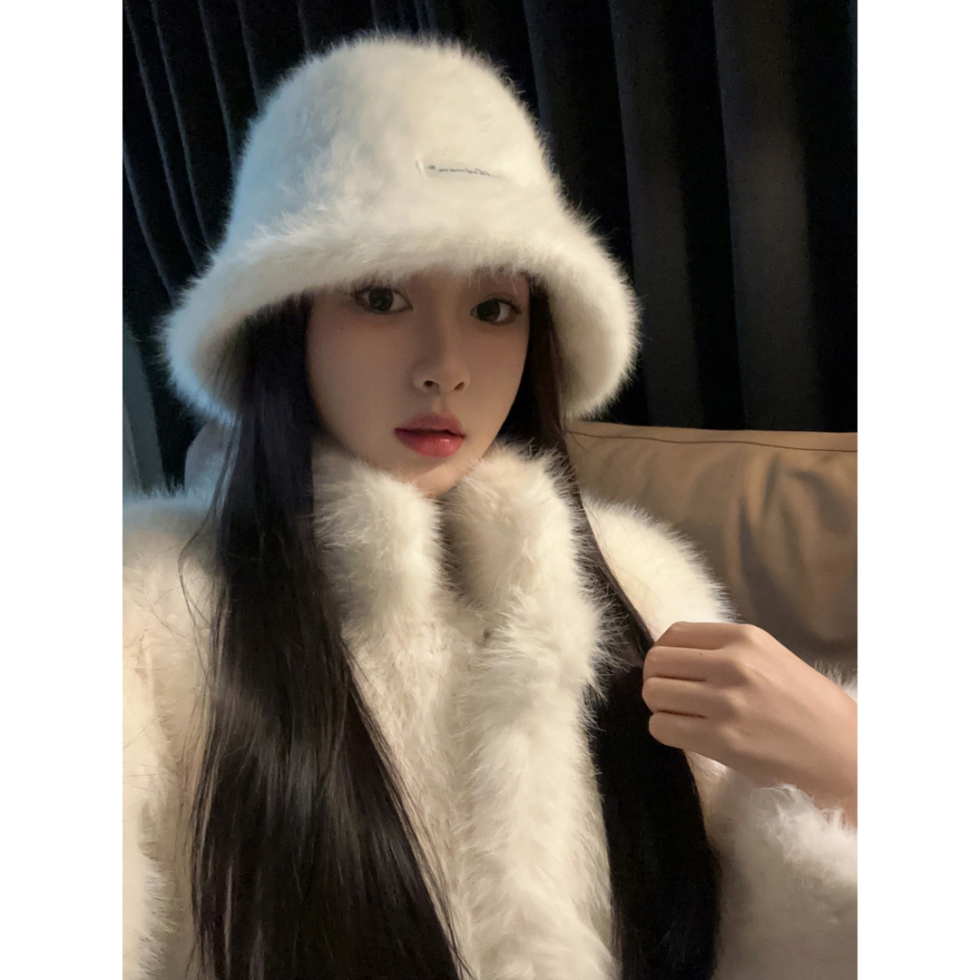 秋冬季白色渔夫帽女网红韩版时尚百搭加绒保暖大头围帽帽子女秋冬