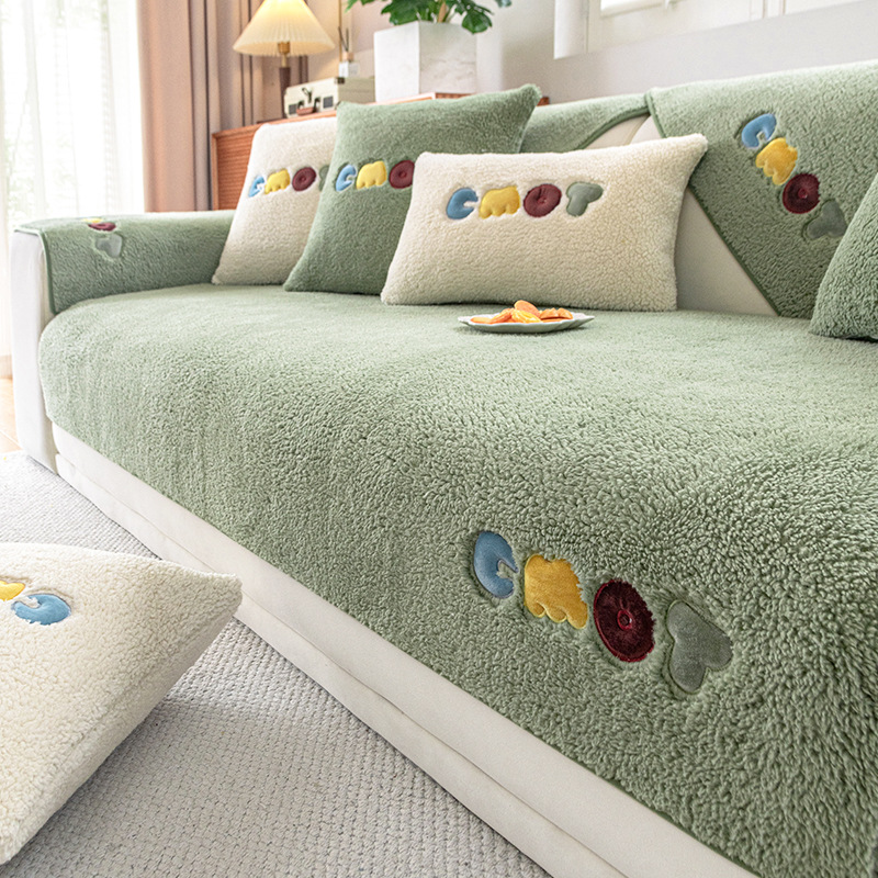 冬季加厚毛绒沙发垫2024新款秋冬款毛绒坐垫固定防滑沙发套罩盖布