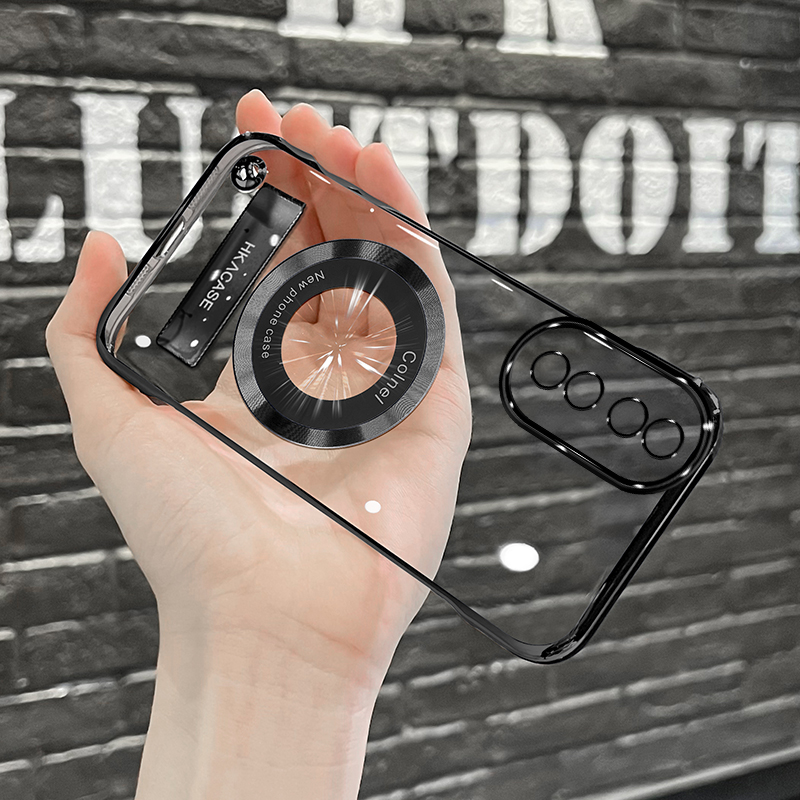 适用荣耀90高级感超薄电镀无边框磁吸贴电镀支架手机壳