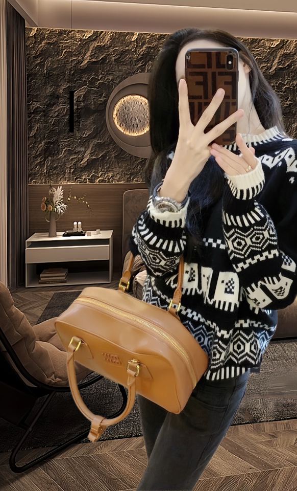 美式复古慵懒风撞色提花毛衣女秋冬季宽松短款圆领小个子针织上衣