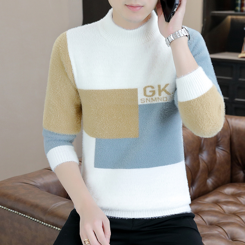 2024新款高品质毛衣男士秋冬季加厚打底撞色保暖内搭圆领针织衫男