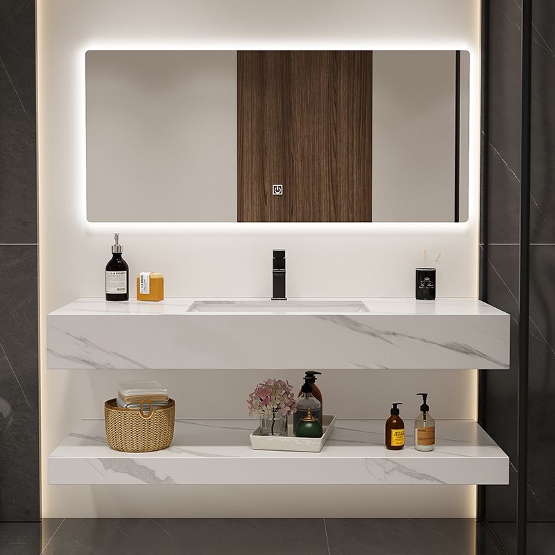 现代简约双层大理石定制洗脸盆镜面组合酒店卫生间洗漱台洗手池