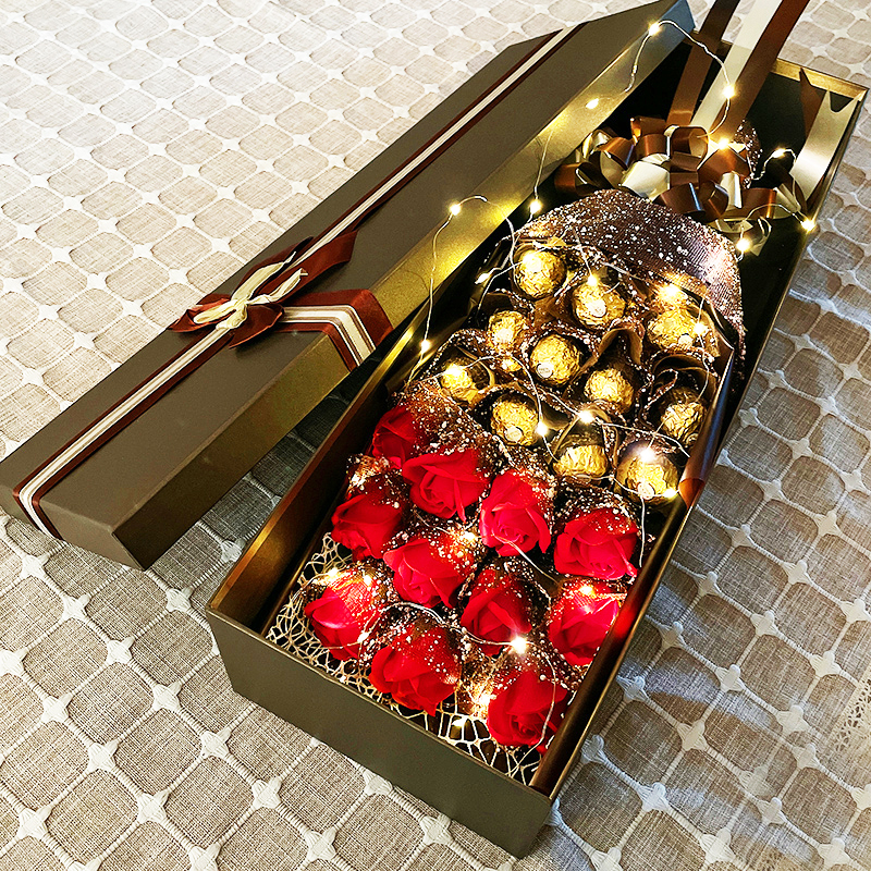 高档创意巧克力花束礼盒红蓝粉玫瑰送闺蜜女朋友老婆表白惊喜生日