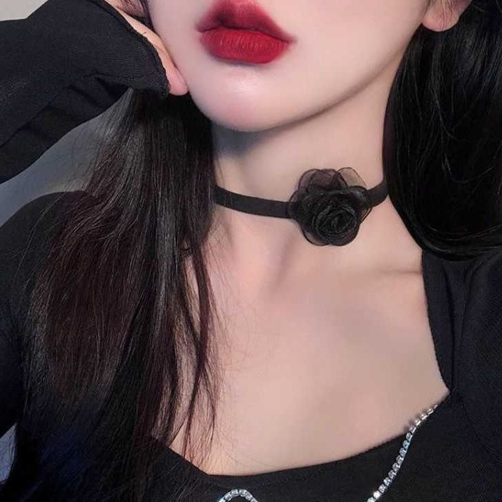 非金属布艺项链 项链手链两用！复古黑色花朵项圈名媛甜美choker女