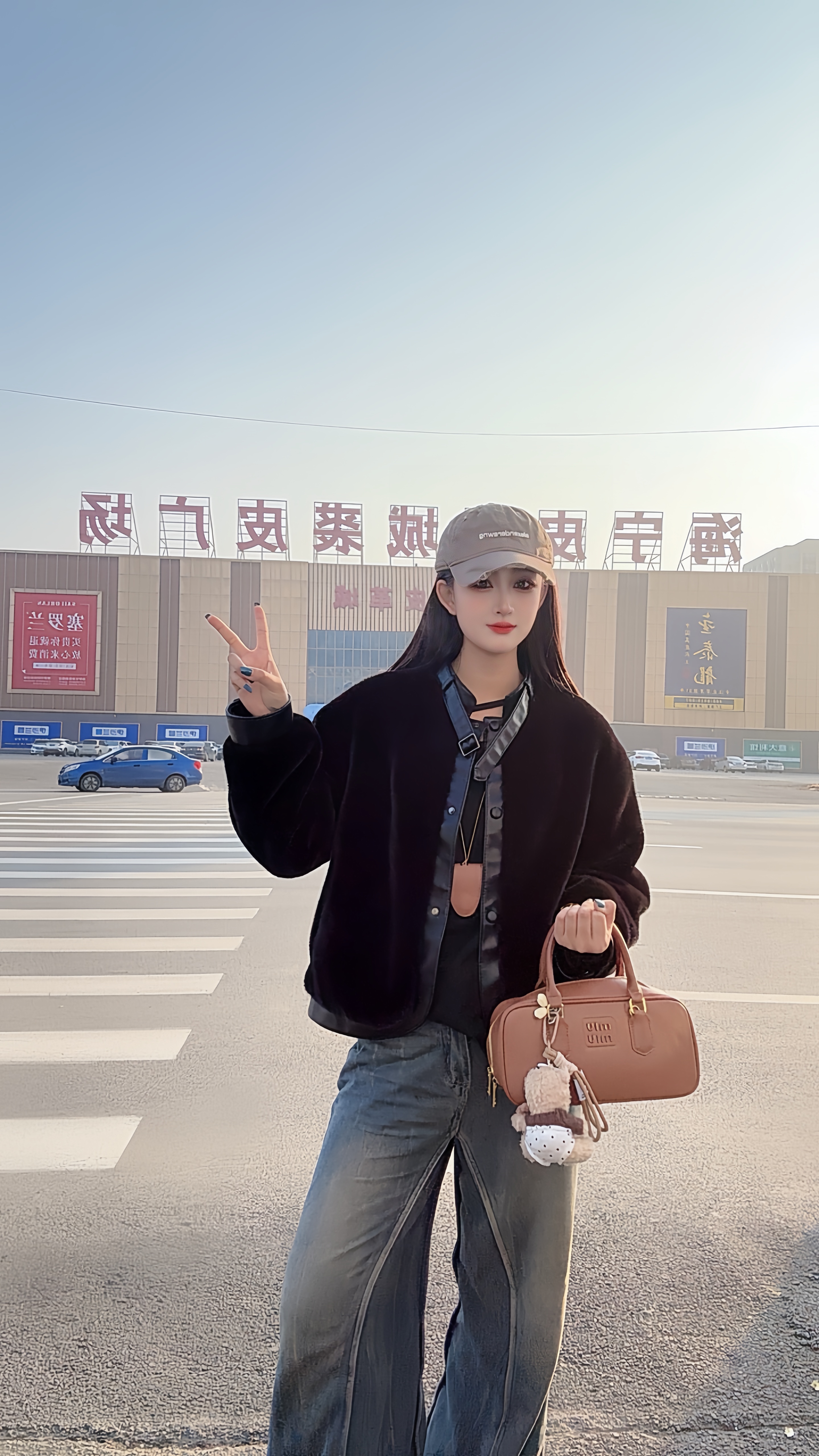 L.P［红人上新］新款机车气质简约百搭短款冬季保暖毛毛外套