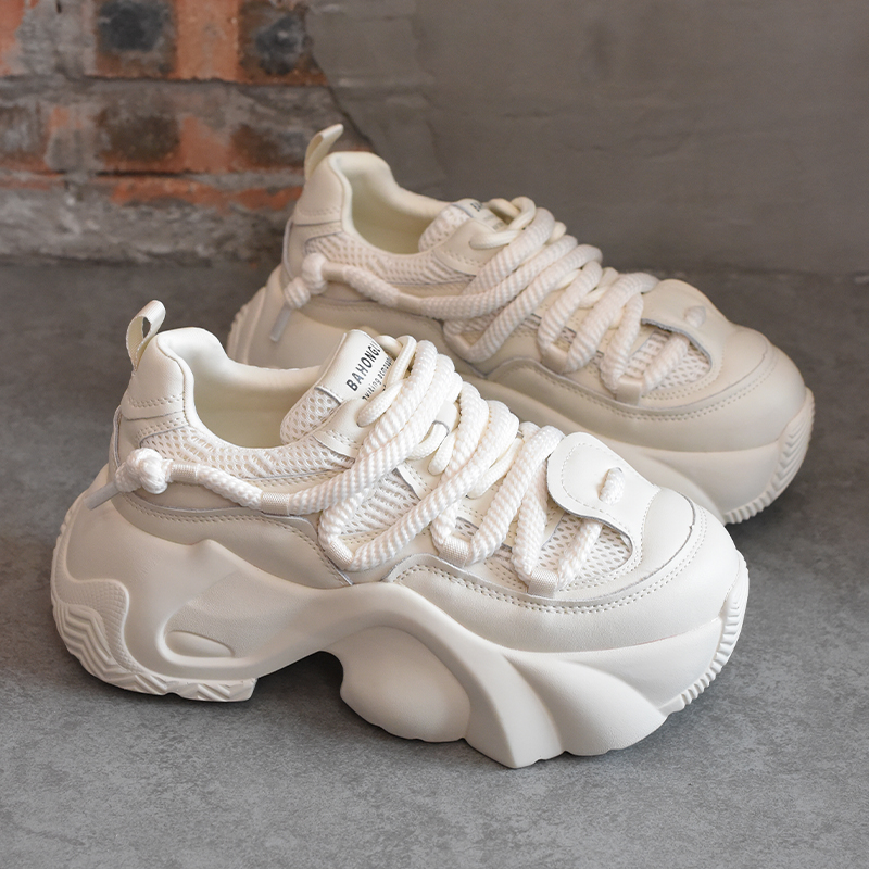 BAHONGLY栢香妮超火松糕厚底增高老爹鞋女2025新款透气网面运动鞋