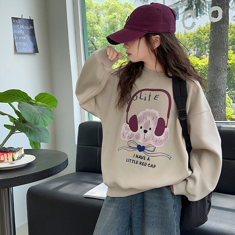 女童秋装卫衣2024新款洋气儿童时髦秋季大童休闲圆领卡通长袖上衣