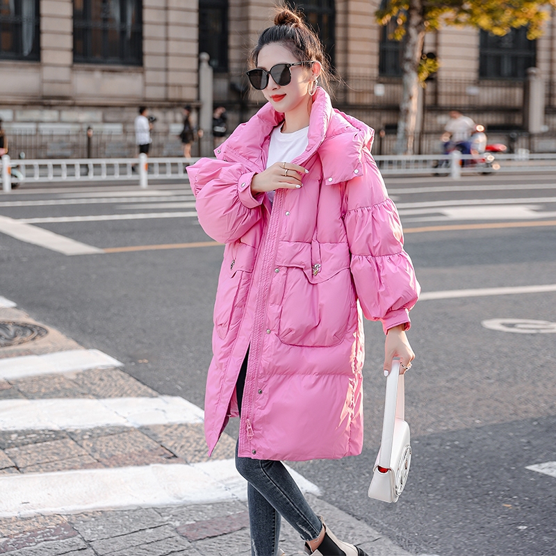 2025冬装新欧货设计感宽松休闲减龄时尚中长款连帽白鸭绒羽绒服女