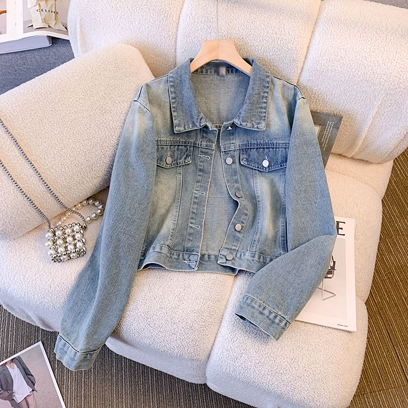 2025新款复古水洗牛仔外套女春秋宽松港风小个子显瘦夹克短款上衣