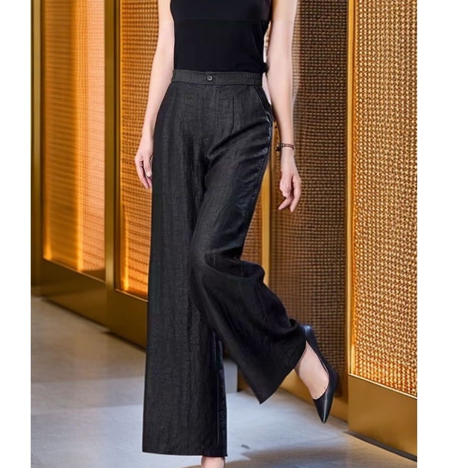 香云纱松紧腰女士长裤显瘦气质直筒百搭休闲宽松前中拉链款四季款