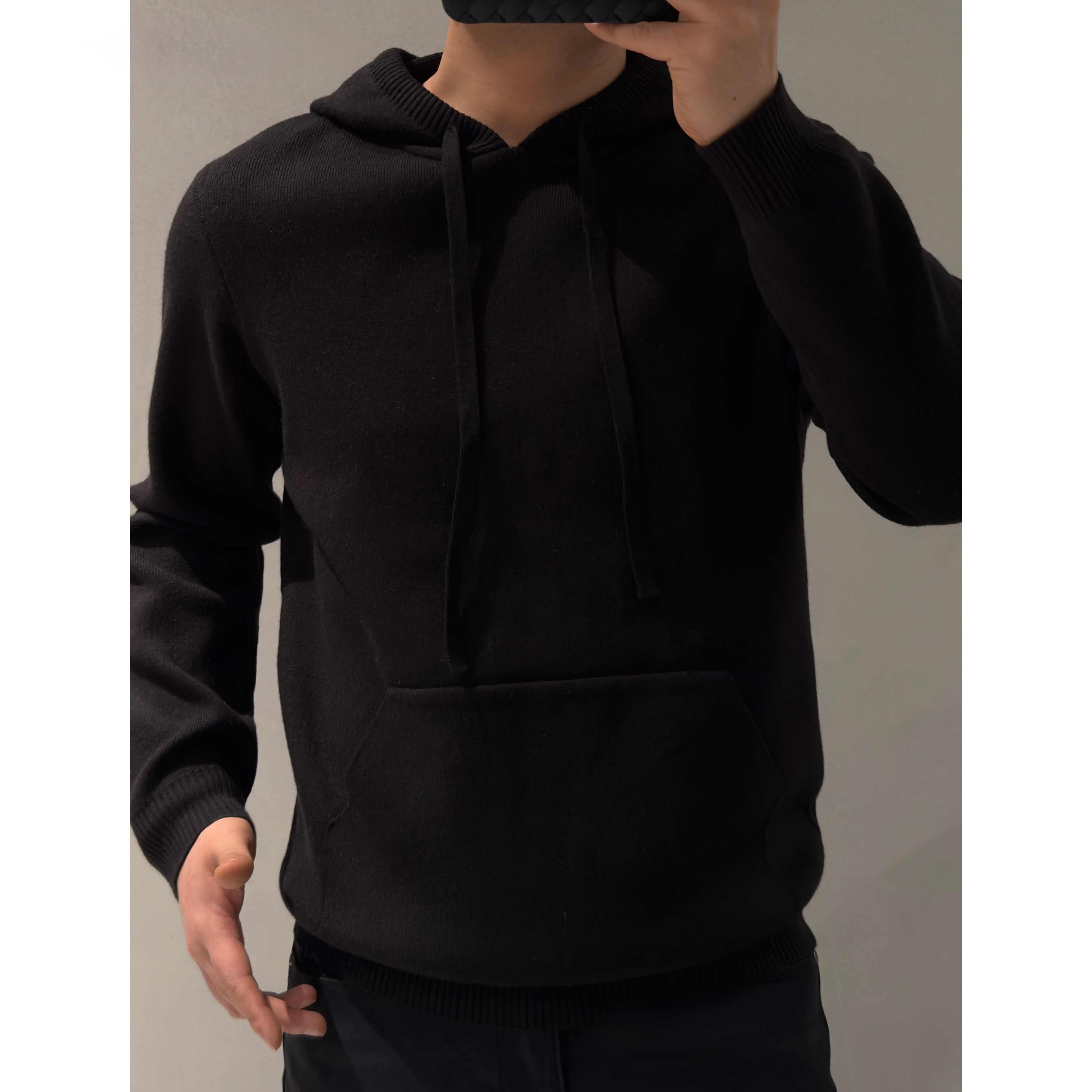 秋冬新款美拉德连帽针织衫卫衣男士时尚百搭休闲带帽加厚针织潮流