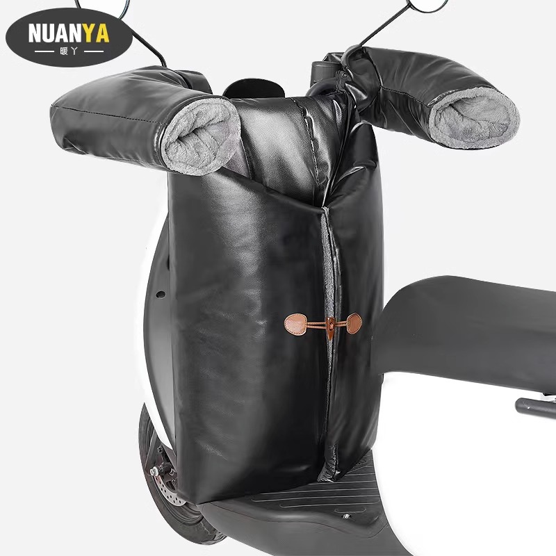 电动车挡风被冬季加绒加厚保暖分体式冬款电瓶车皮革挡风被