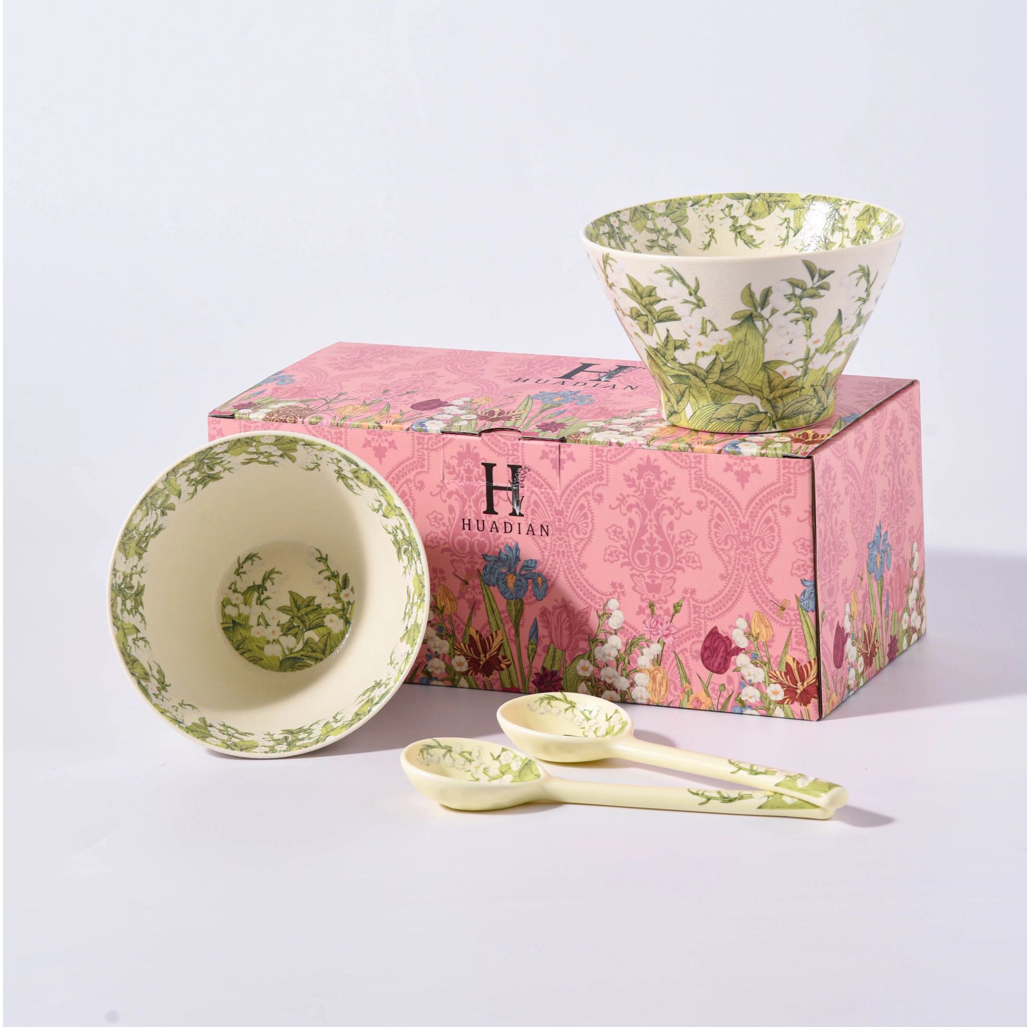 《华典》铃兰花斗笠碗珠光磨砂釉面家用创意手绘陶瓷米饭碗吃饭碗