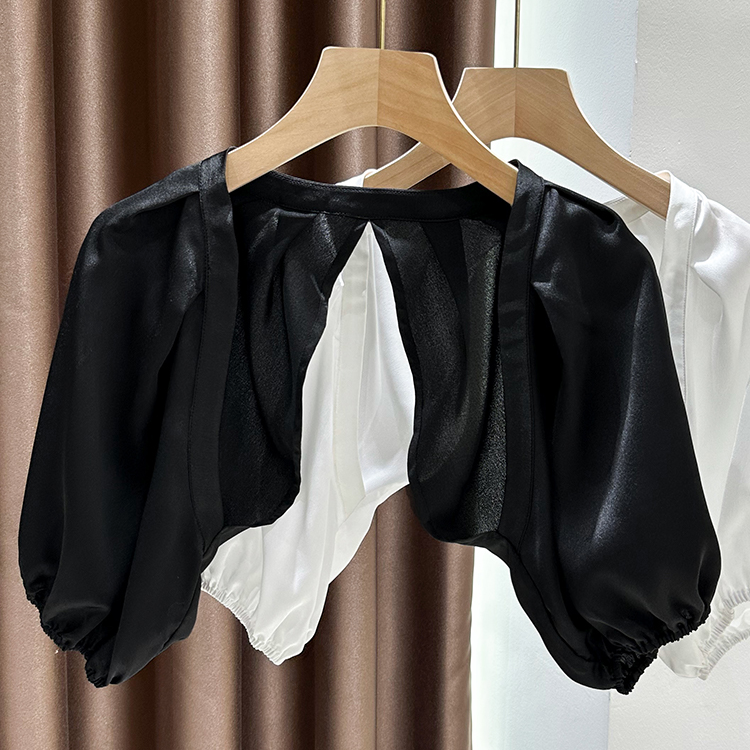 小披肩女外搭夏季短款配吊带裙子防晒真丝坎肩高级感泡泡短袖上衣