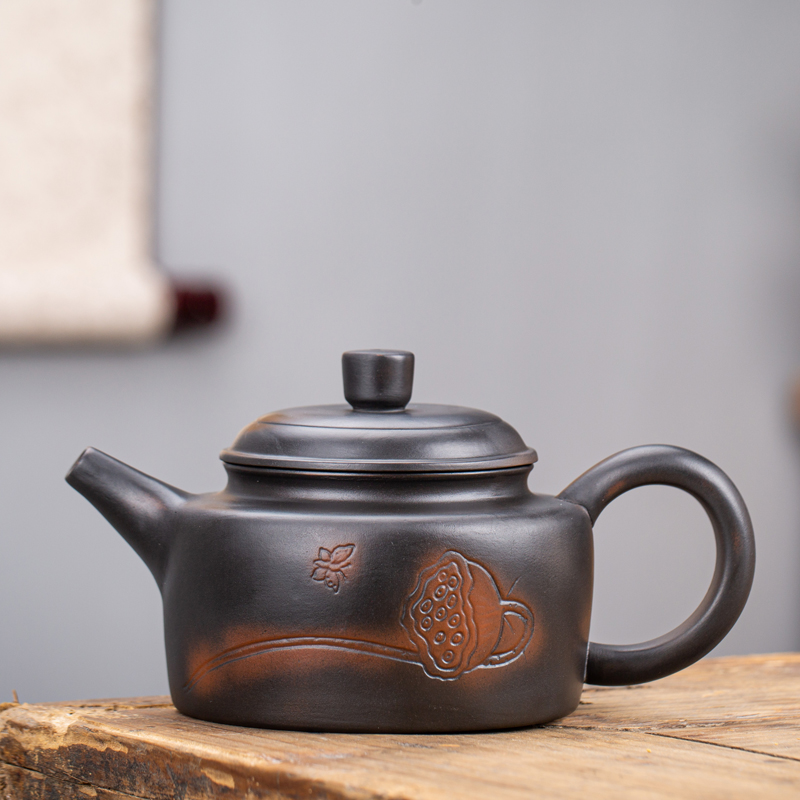 云南建水紫陶手工泡茶壶一支莲井栏壶德钟功夫茶具家用送礼 220cc