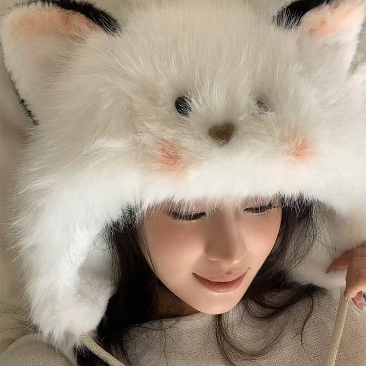 【咕噜】加厚毛绒腮红小猫秋冬款可爱立体耳朵保暖抗寒显脸小帽子