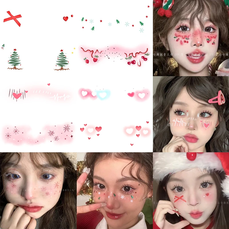 【咕噜】圣诞节妆容脸贴纹身贴甜心少女氛围感蝴蝶结卡通腮红妆COS