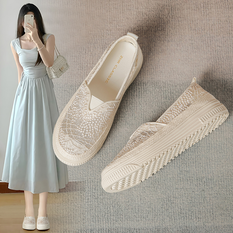 ZHR则则软底渔夫鞋女2025夏季百搭休闲蕾丝麻绳一脚蹬透气鞋单鞋