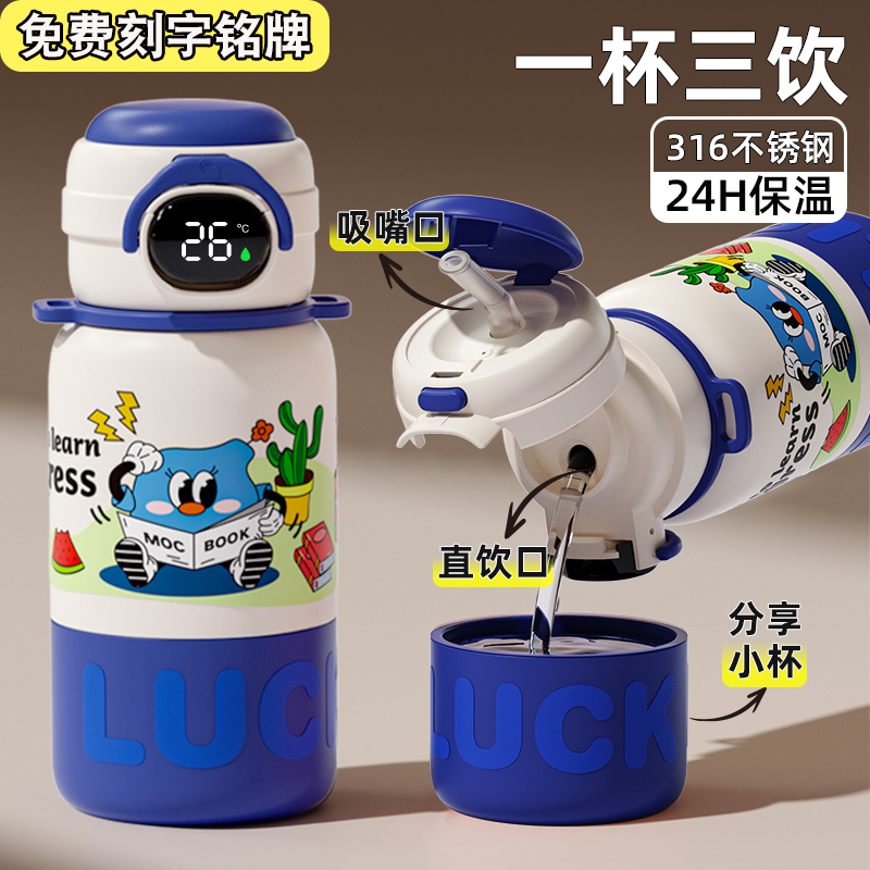 奇怡儿童保温杯小学生6-12岁上学用吸管水杯幼儿园3-6岁耐摔水壶
