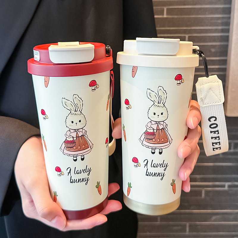 大容量女生保温杯316不锈钢咖啡杯上班专用水杯车载冰霸杯双饮杯