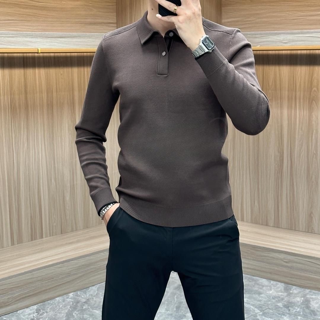 MALEASY 男士秋冬长袖轻奢商务休闲针织Polo衫保暖翻领打底毛衣潮